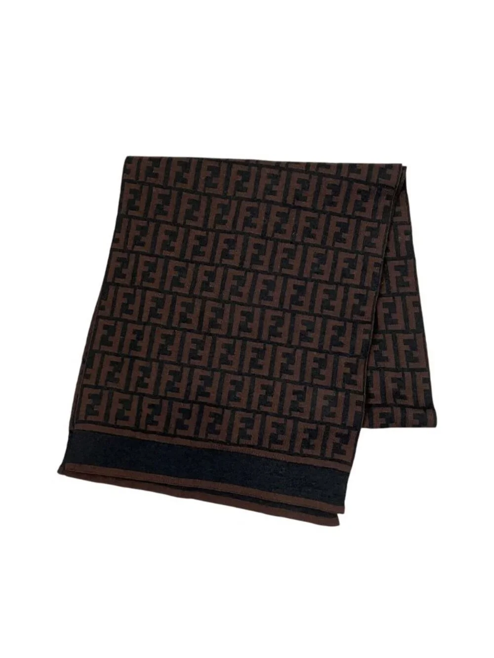 Fendi Vintage Zucca Pattern Knit Scarf Brown Black